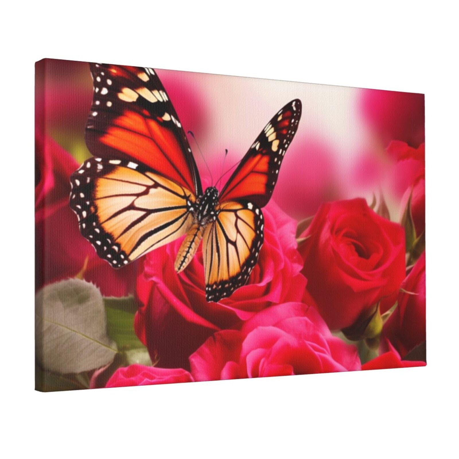 Toile murale poétique de roses et papillons rouges pour la maison - 8