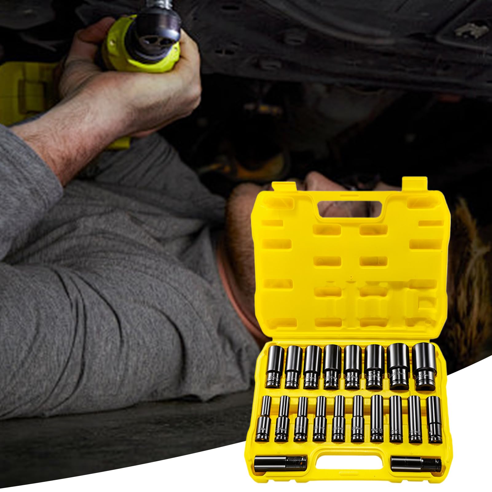 Zestaw Nasadek Głębokich Przedłużka Adapter Napędowy Wyciągacz | Zestaw Głębokich Kluczy Nasadowych Do stosowania w warsztacie mechanicznym, motoryzacyjnym, konserwacyjnym i