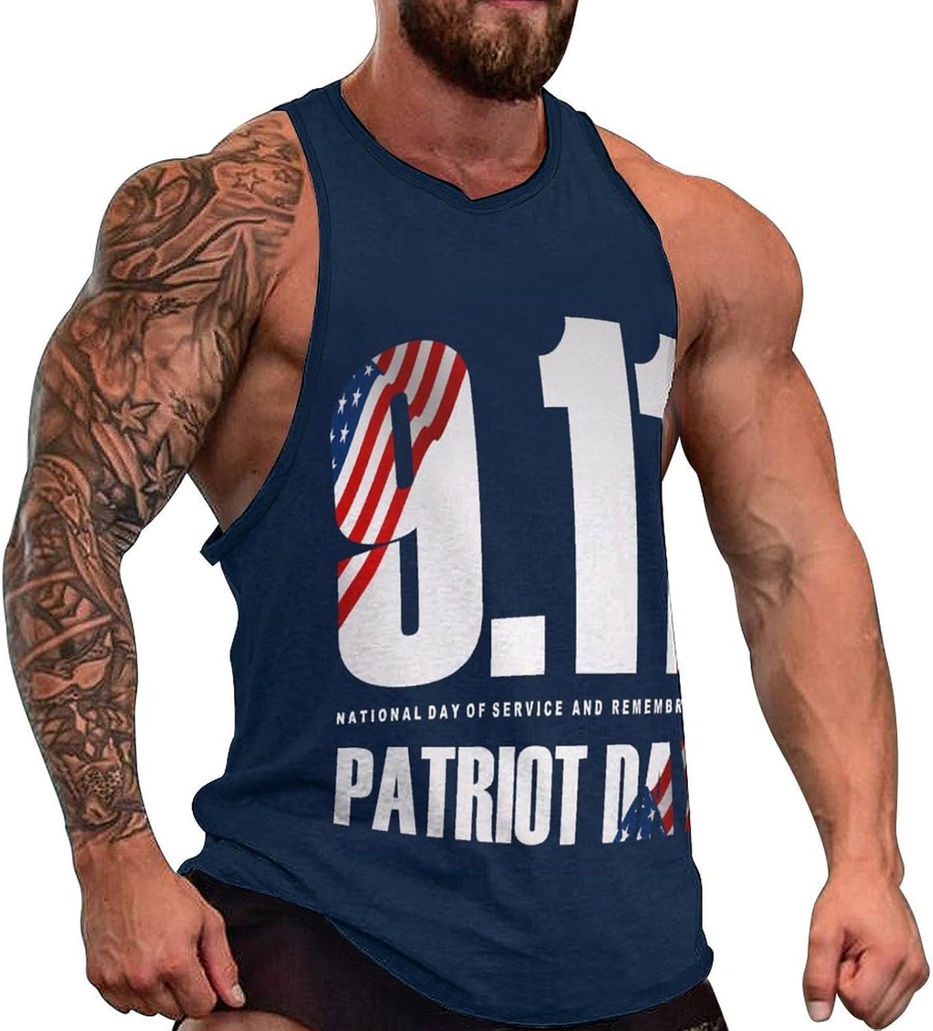 911 Day of Service and Memorial Patriots-Day Mens Tank Tops Sleeveless Muscle Shirts Beach Casual Gym Shirt Vest Tee Tops