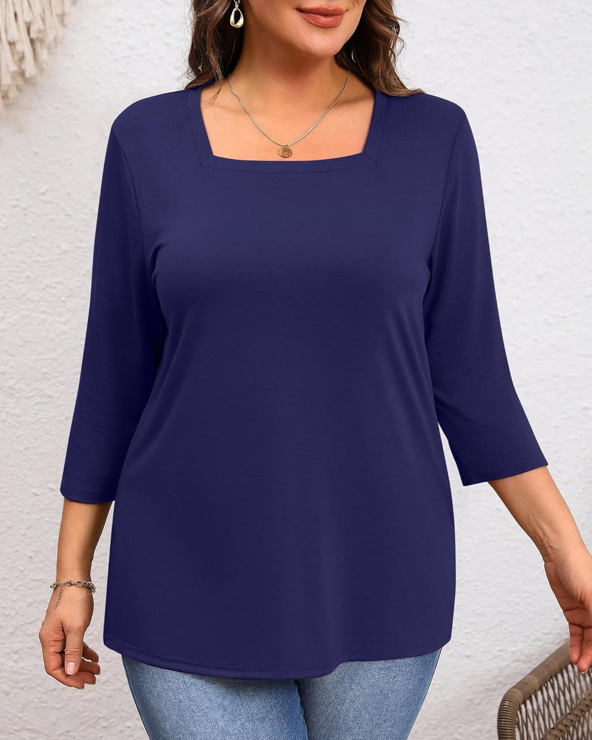 Ficerd 3 Pack Plus Size 3/4 Sleeve Tops for Women Square Neck Shirts Trendy Casual Loose Fit Basics Tees XL-5xl - Image 3