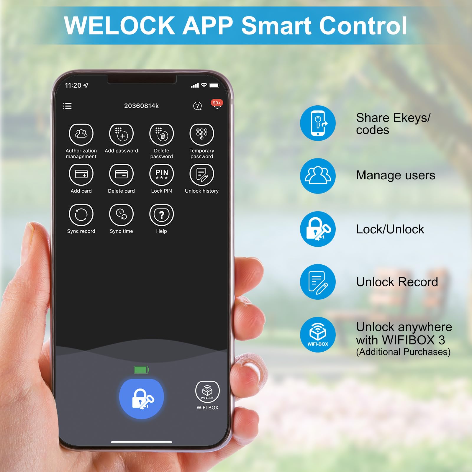 WELOCK Serratura Smart PCB72 con Password,Carte RFID e APP,Serratura Elettronica WiFi,serratura porta blindata livello di impermeabilità IP65,Cilindro 65x30 per porte da 65 a 130mm,Smart lock