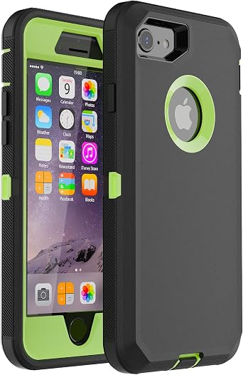 Co-Goldguard Case for iPhone 7 for iPhone 8 with Screen Protector [Shockproof] [Dropproof] [Dust-Proof], 3 Layers Full Body Rugged Heavy Duty Case Durable Cover for iPhone 7/8 4.7,Black&Fruit Green