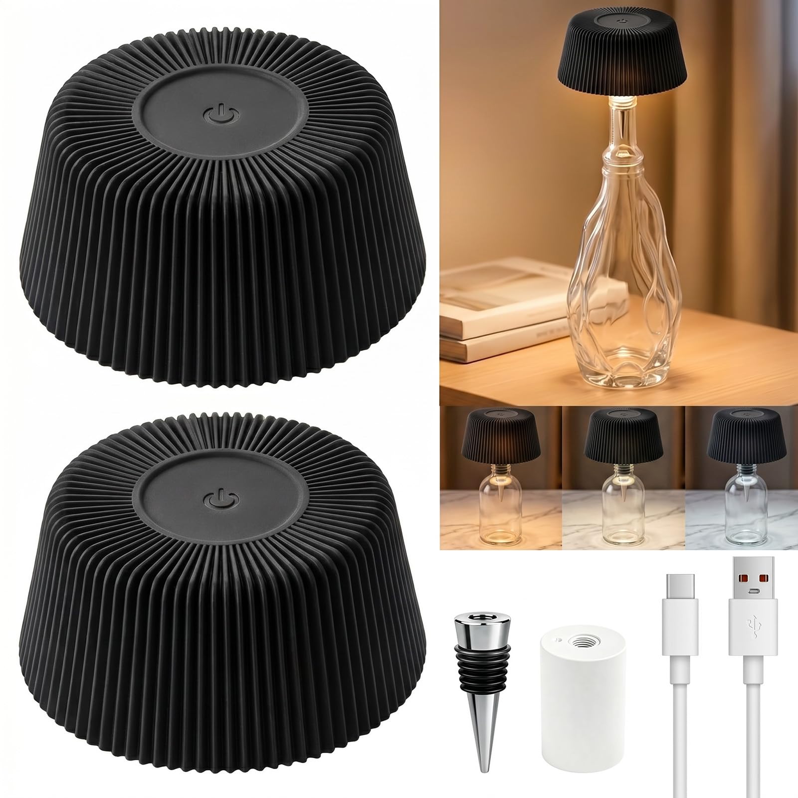 2pcs Wireless Bottle Lamp, Wine Bottle Lamp,Wireless Bottle Lampshade