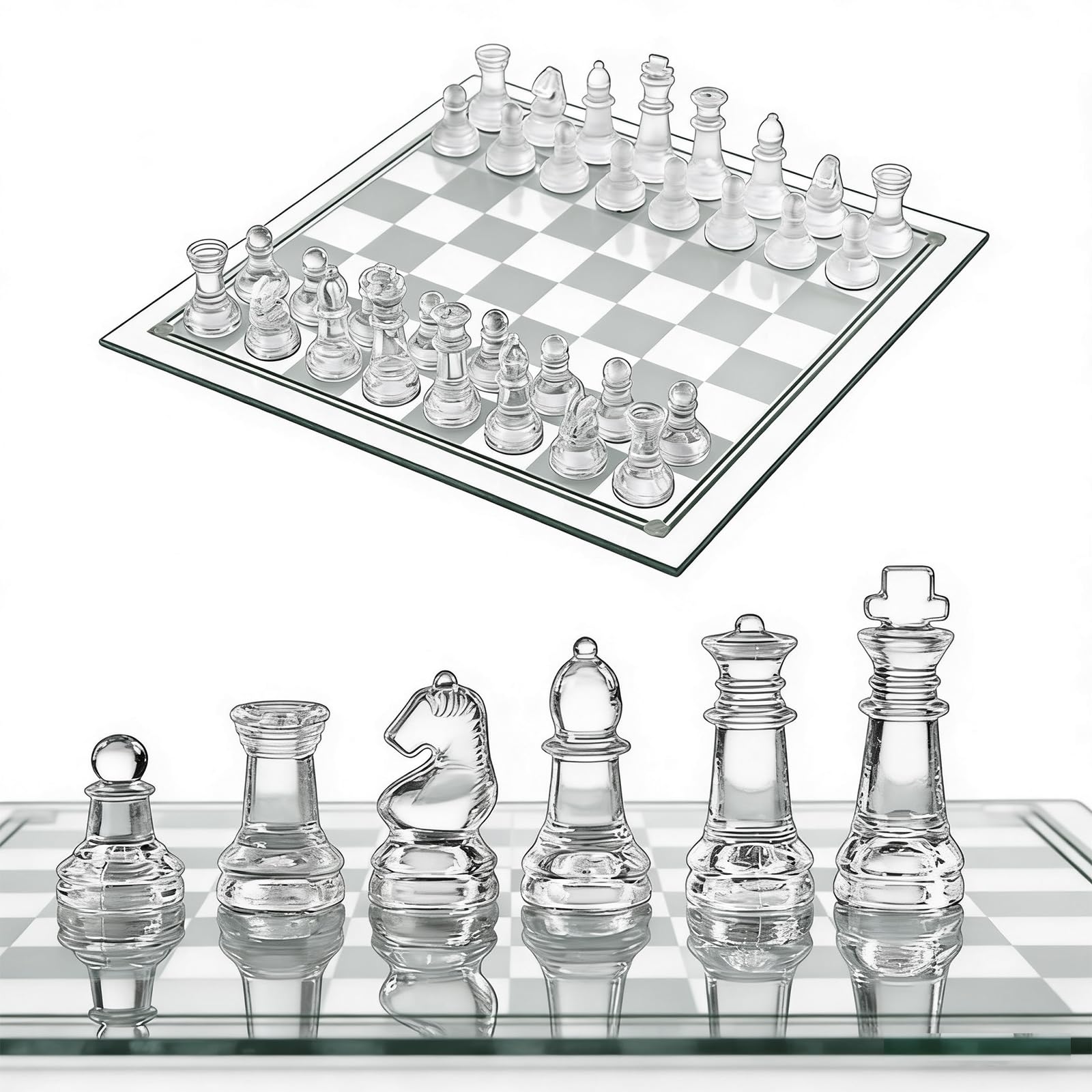 Gioco degli scacchi in vetro smerigliato, vetro cristallo, 25 × 25 cm, scacchi da viaggio portatili, gioco di scacchi di alta qualità per tutte le età, per gli amanti degli scacchi e la decorazione
