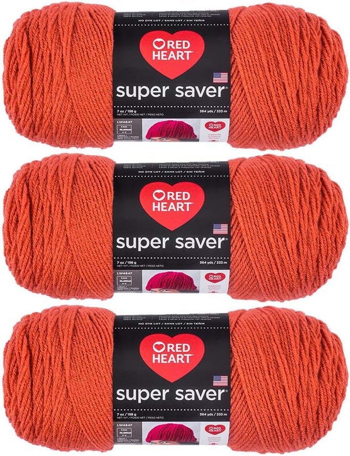 RED HEART Super Saver Accent Yarn Coral 3PK