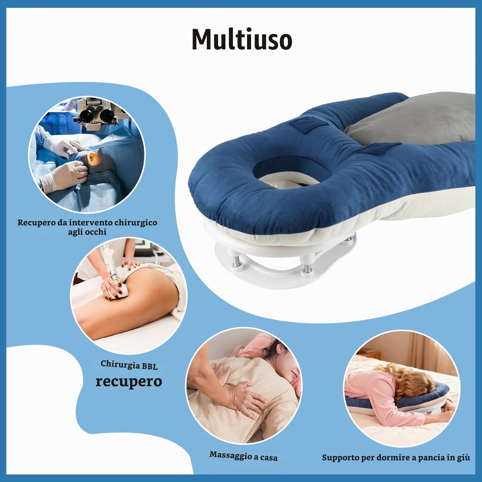 JAOGAUS Cuscino prono con foro viso, Memory Foam, Poggiatesta regolabile | Cuscino ergonomico per dormire a pancia in giù, con supporto viso e memory foam, ideale per recupero post operatorio occhi