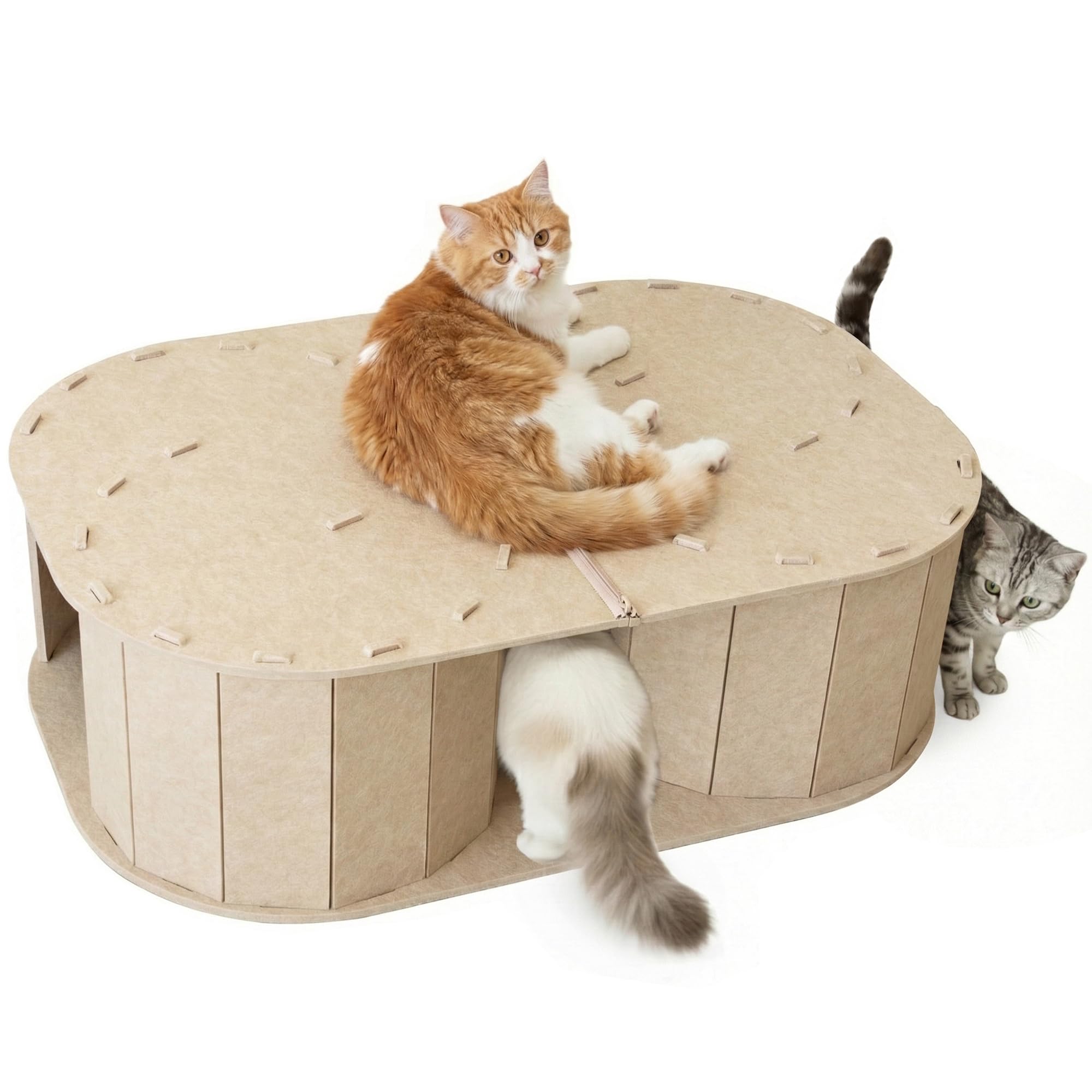 PETKARAY Großer Katzentunnel aus Filz, doppeltes S-förmiges Versteck für Indoor-Katzen, interaktives Katzenbett, Höhle und Versteck 86,4 x 57,9 x 25,9 cm, Beige