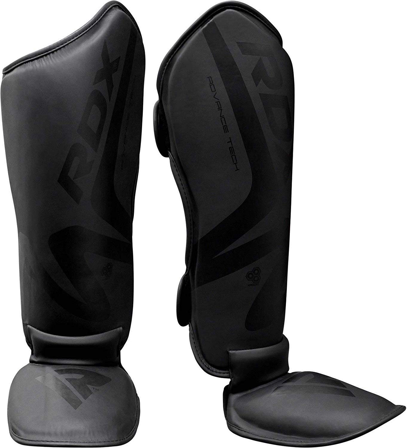 RDX Shin Guard MMA Fighting Boxing Training Protective Gear | Matte Black ConvEX Skin Leather Muay Thai Leg Protector | Great for Martial Arts, Sparring, Kickboxing, BJJ, Karate