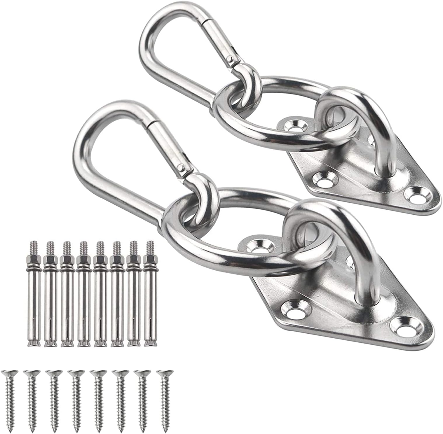TooTaci Hammock Hanging Kit, 304 Stainless Steel Wall Mount Hanging Kit, 2pcs M8 Hammock Hooks Wall Anchor/Ceiling Hooks Heavy Duty with O Ring, Snap Hook,Screws Bolts, for Swing Chairs Suspension