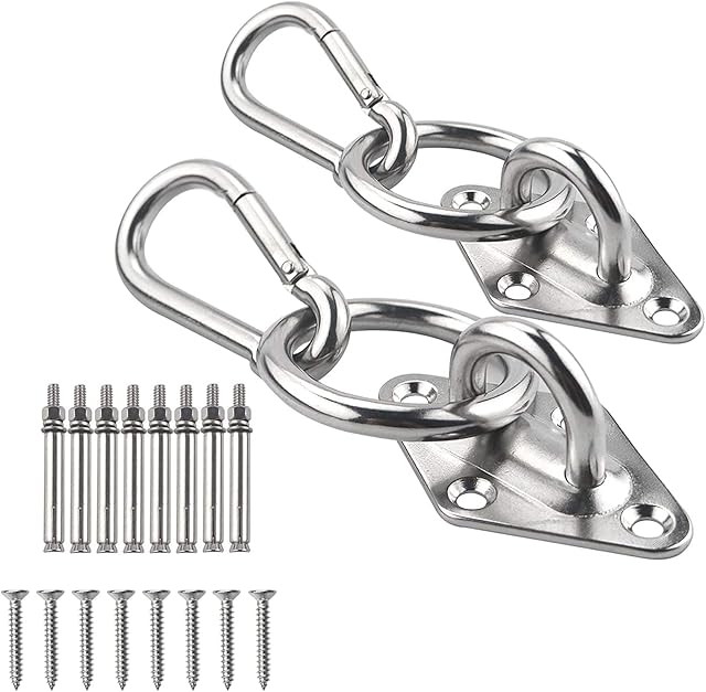 TooTaci Hammock Hanging kit,2 Pack Hammock Hooks with Snap Hooks,304 Stainless Steel Suspension Ceiling Hooks Heavy Duty,with Screws Bolts for Indoor Outdoor Swing Chair,Yoga,Wall Anchor Hammock