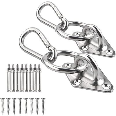 TooTaci Hammock Hook Heavy Duty, 1100lb Capacity M8 304 Stainless Steel Pad Eye Snap Hooks and O Ring, Hammock Hanging Kit, Hammocks Wall Mount Kit Ceiling Hook for Swing Chairs Hanging