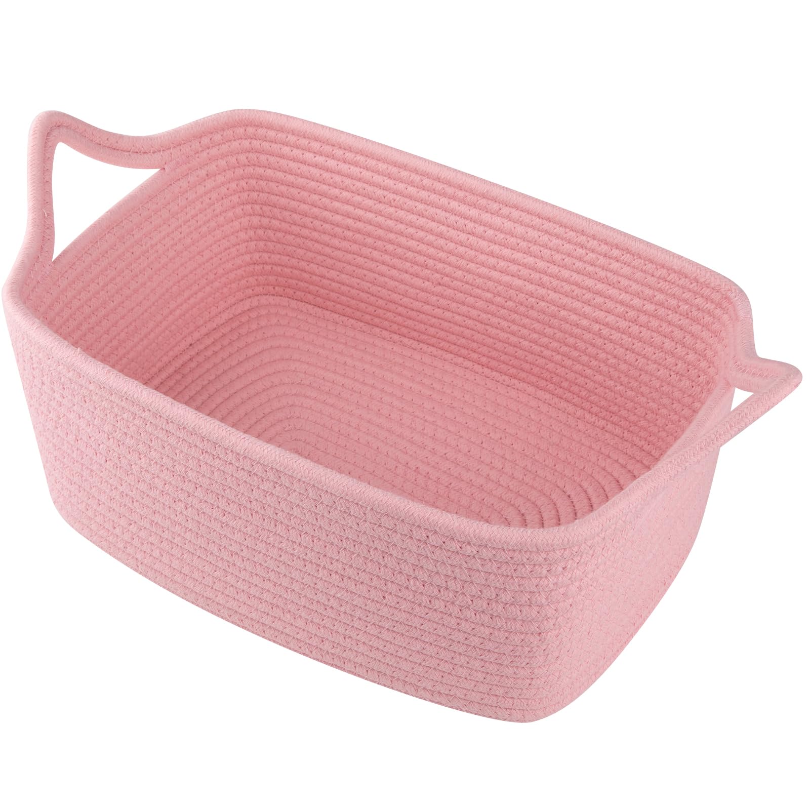 OIAHOMY Woven Basket, Gift Basket Empty with Gift Bags and Ribbons, Rope Baskets for Baby Showers, Storage Baskets with Handles for Nursery, Pet Toy Organizer - Pink