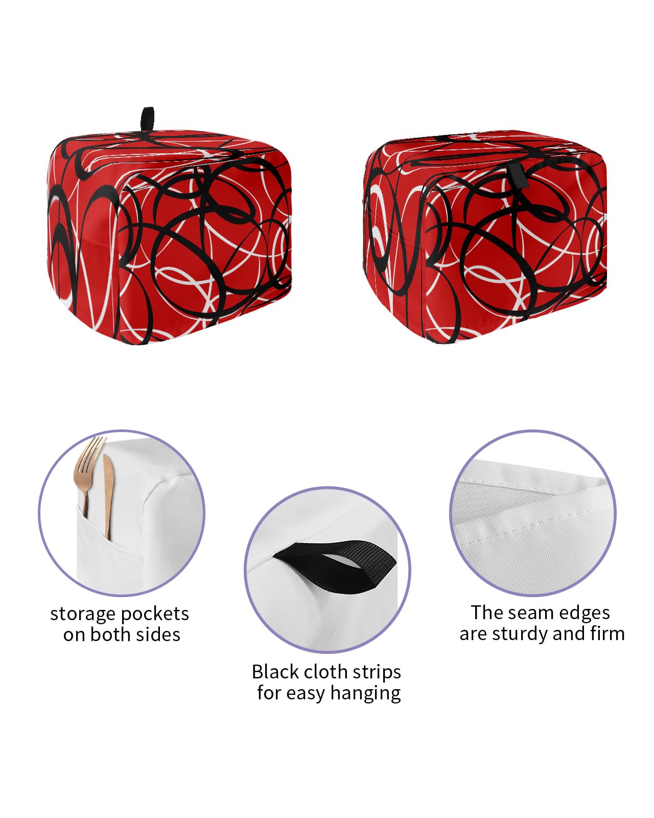 2 Slice Toaster Cover, Bread Machine Cover Red Black White Modern Abstract Art Lines Kitchen Appliance Dust Cover with Top Handle Fingerprint Protection Lightweight Kitchen Toaster Cover