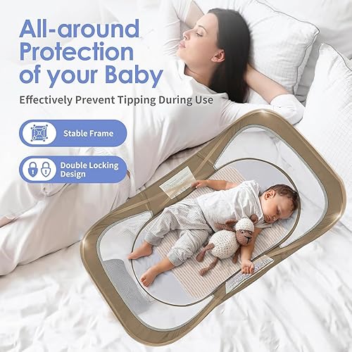 Miniatura 3 de Moisés portátil para viajes de bebé, cunas de viaje para exteriores, tumbona de bebé, cama de viaje infantil con mosquitera y toldo para parasol,