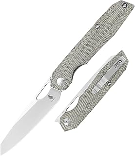 Kizer Genie Pocket Knife 3.39 Inches 154CM Steel Blade EDC Knife Green Micarta Handle Folding Pocket Knife Thumb Hole Openers Camping Hunting Knife V4545C1 - Kizer