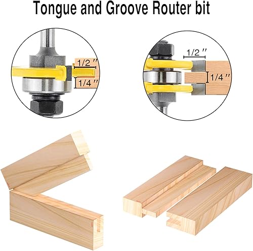 Miniatura 10 de NC NC - Juego de brocas para ranurar y lengua, 2 piezas de fresado de madera para carpintería (vástago de 14 pulgadas)