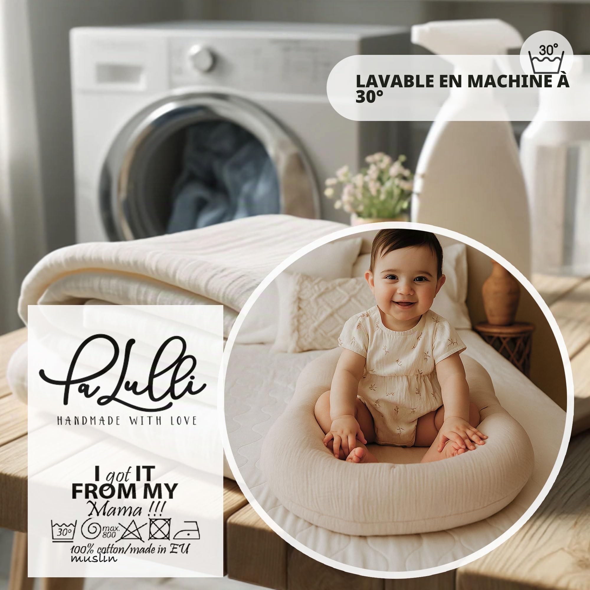 PaLulli® LuliNest - Nid pour bébé en coton bio avec housse amovible - Cocon douillet pour nouveau-né et nourrissons - Sûr, confortable et facile d'entretien