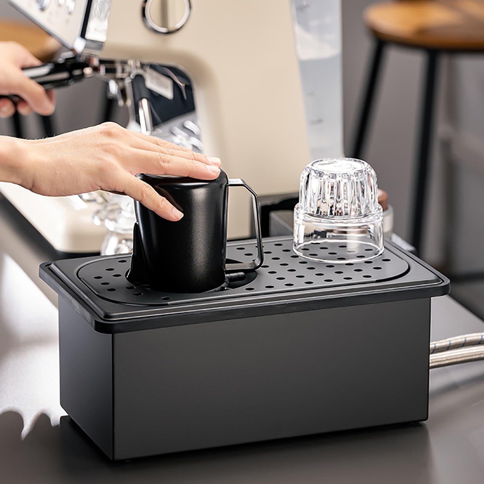 Dispositivo de descarga automática for fregadero de cocina, acero inoxidable, con apertura desde el fregadero, lavavasos automático con desagüe y bandeja de goteo for hoteles, bares, café, leche, té,