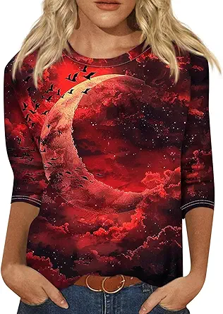 Cute Funny Halloween Shirts for Women Plus Size 3/4 Length Long Sleeve Womens Tops Witch Gothic Renaissance Shirt