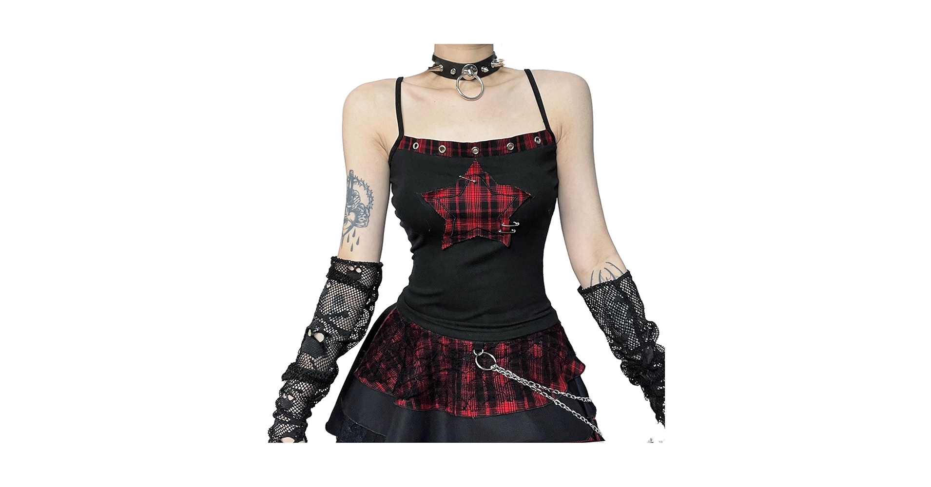 XCJIKUKE Women Gothic Crop Cami Tops Punk Pentagram Print