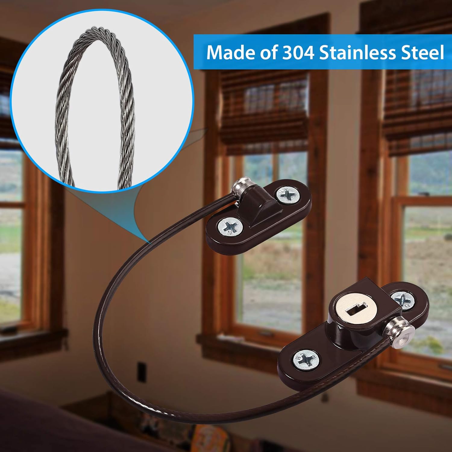 eSynic 4 Pack Window Child Safety Locks for upvc Windows Screw Mounted Window Opening Rrestrictor with Keys 185mm/7.3 Inch Long Wire Window Safety Restrictor for Baby Home Office Safety etc