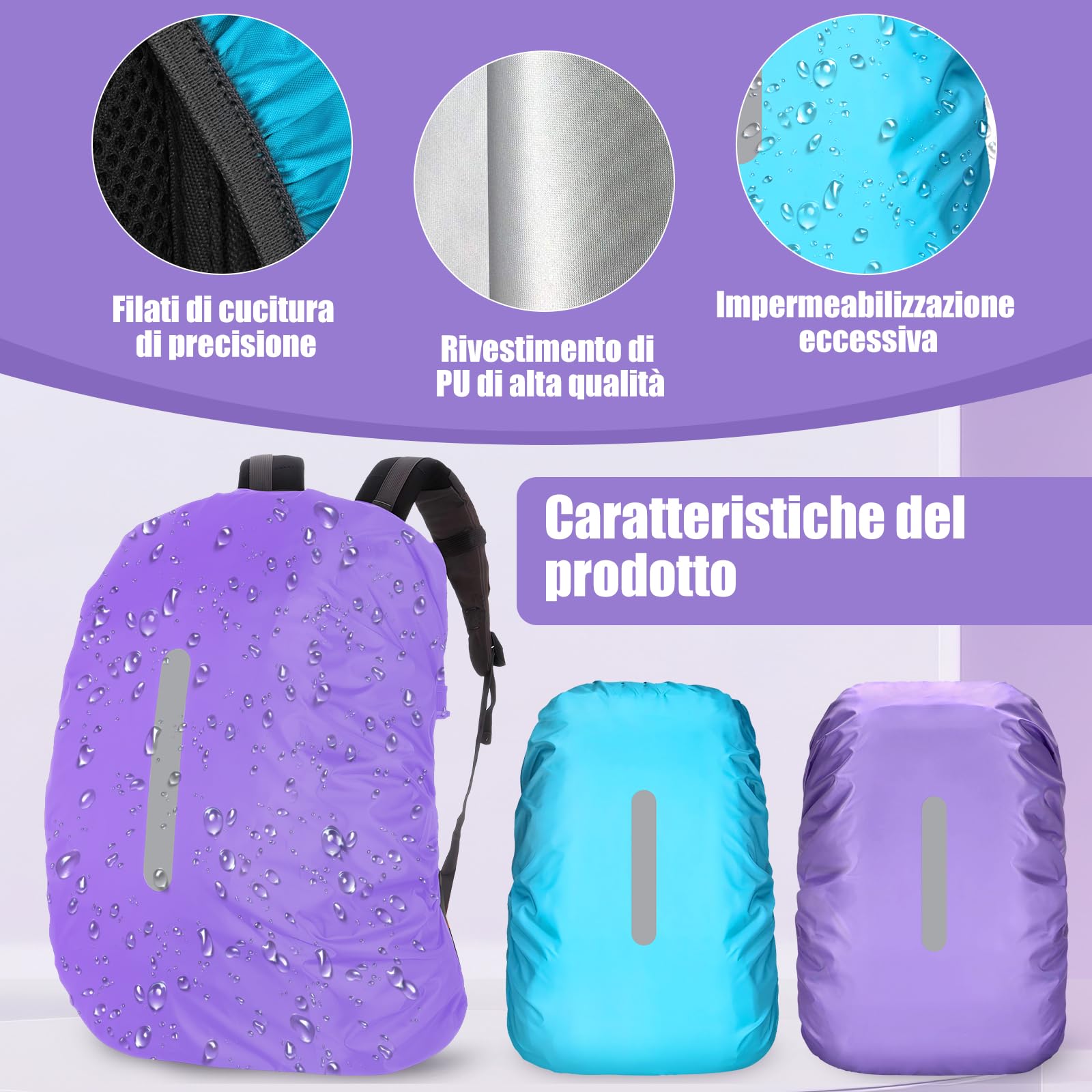2 Pezzi Coprizaino Impermeabile con Strisce Riflettenti, Parapioggia per Copri Zaino, Antipioggia Coprizaino Trekking Impermeabile, Copertura Zaino Antipioggia per Trekking, Viaggio, 40L-50L