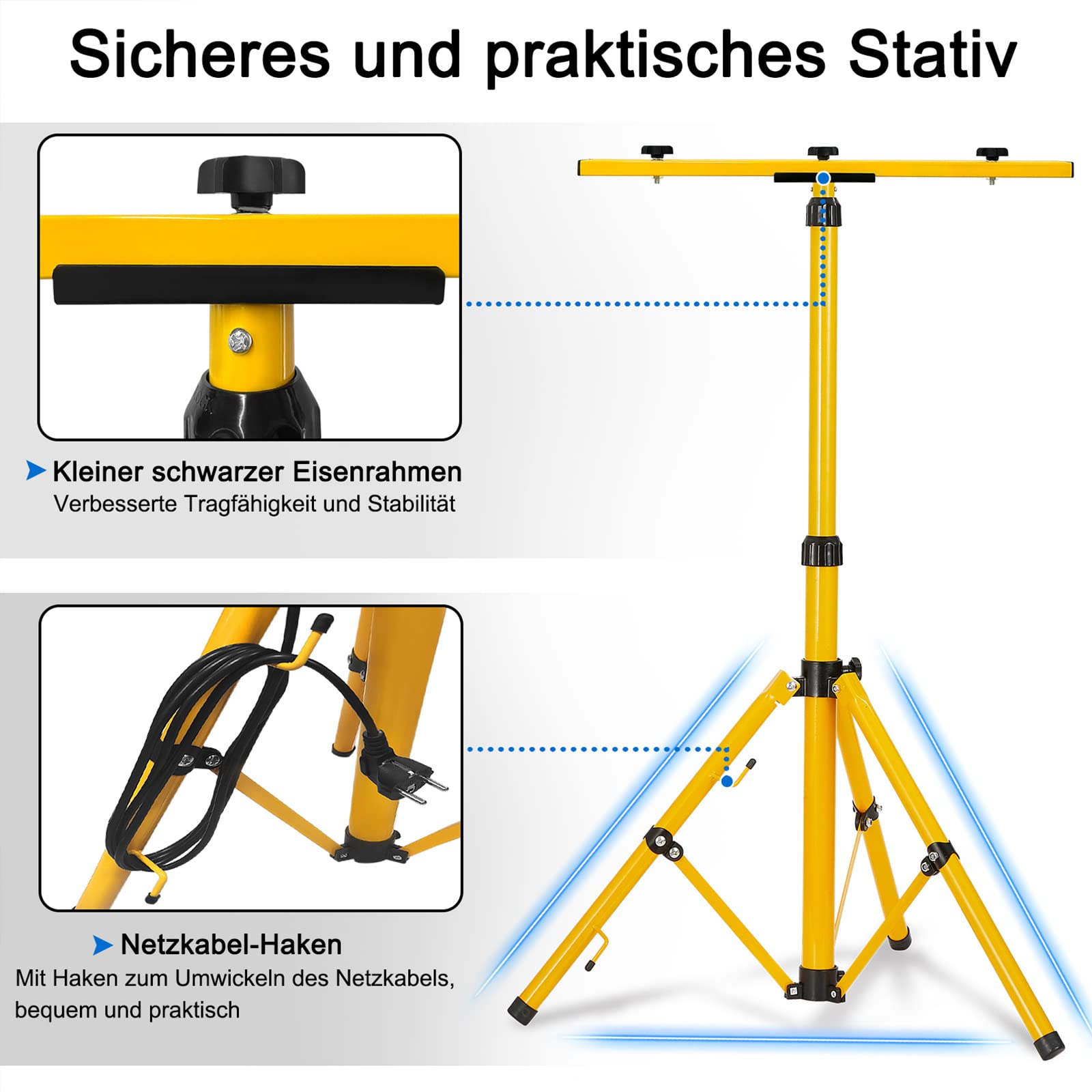 LZQ LED Baustrahler 2*200W Kaltweiß Arbeitsleuchte 16000LM Scheinwerfer mit Stativ und Netzkabel, Arbeitsscheinwerfer IP66 Wasserdicht LED Fluter mit Stecker, Bauscheinwerfer für Werkstatt Baustelle