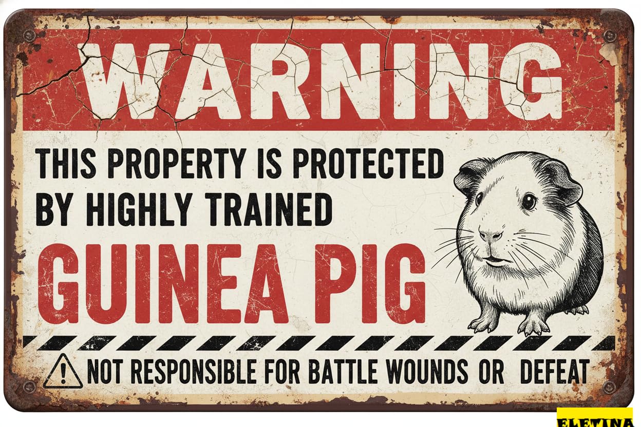 Vintage Metal Tin Sign for Man Cave Warning This Property Is Protected By A Highly Trained Guinea Pig Beware Halloween Adt S Yard 8x12in Private Decorative