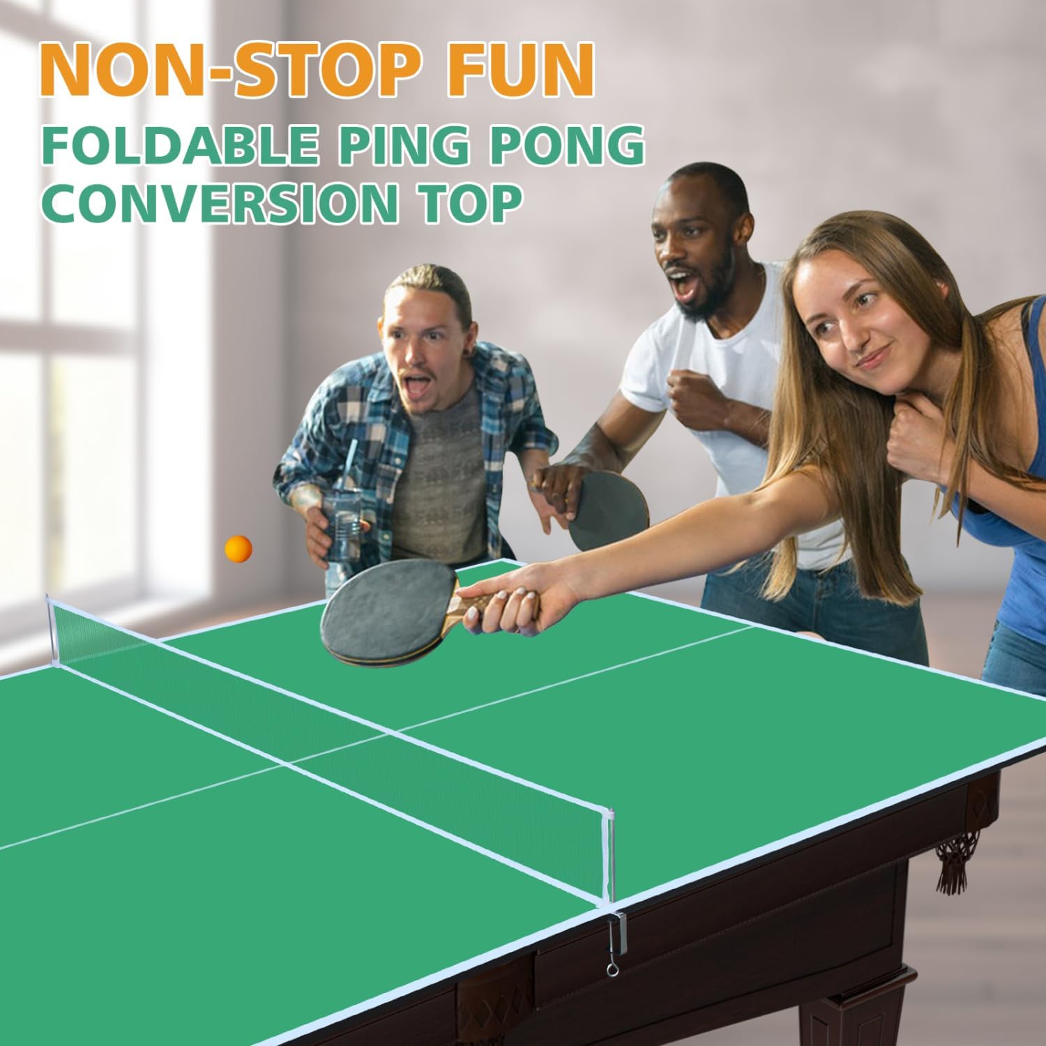 7 4ft Green Mid-Size Ping Pong Conversion Foldable & Portable Table Tennis for Indoor Games Professional Year-Round Fun