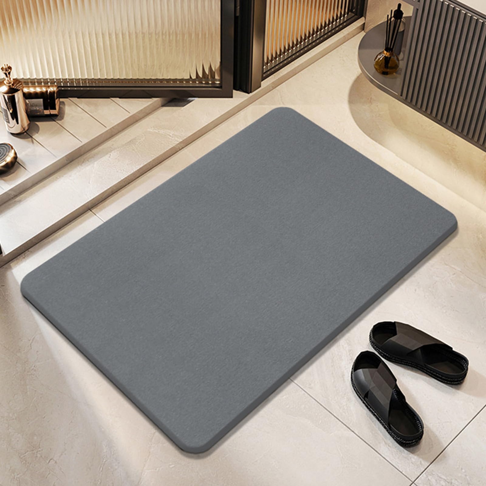 MANYUK Gray Stone Bath Mat, Non-Slip Diatomaceous Earth Shower Mat, Quick Drying Super Absorbent Stone Bath Mats for Bathroom, Kitchen, 60 * 40Cm