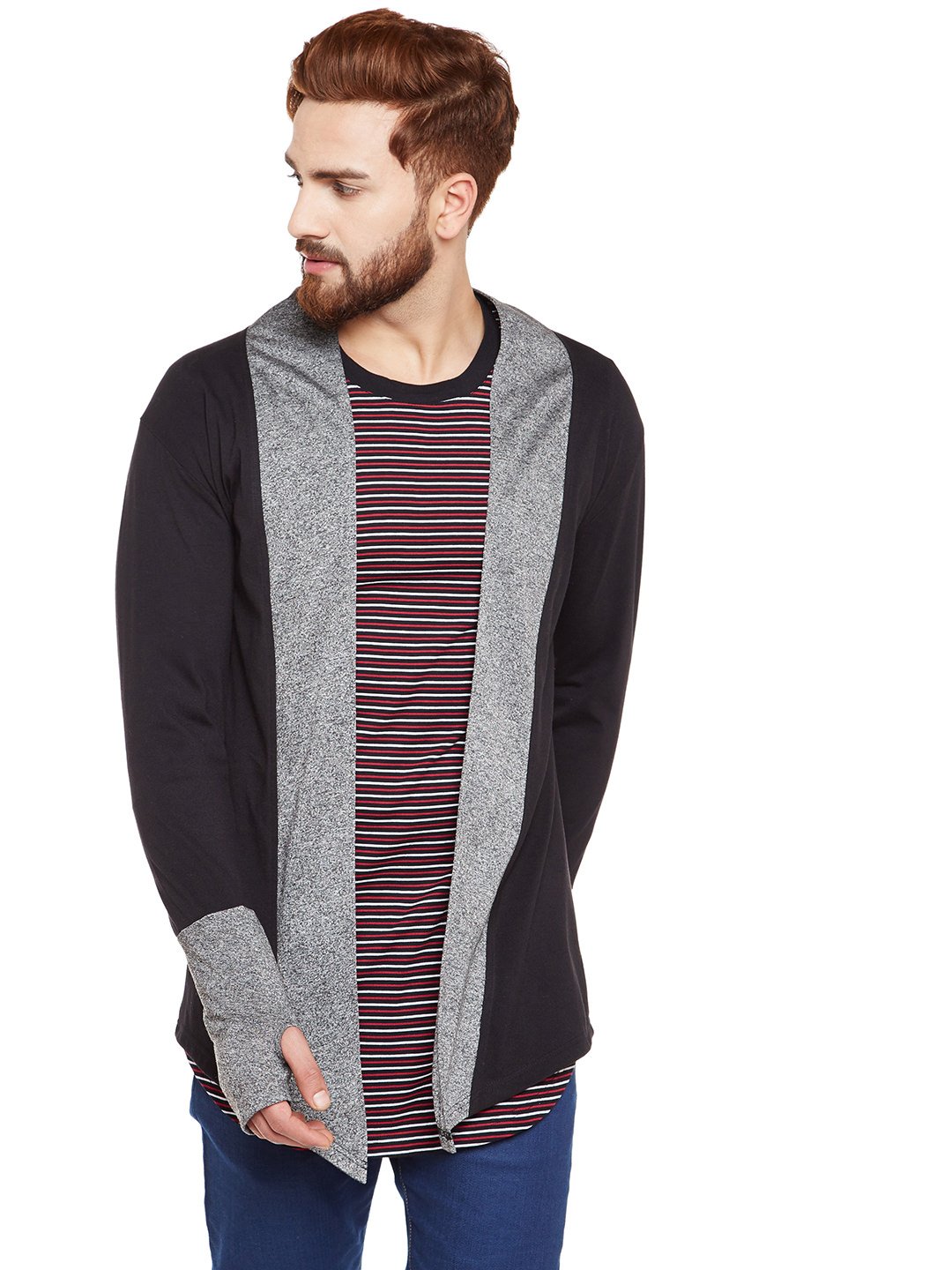 Chill Winston Black Color Cotton Blend Thumb Insert Shrug for Men