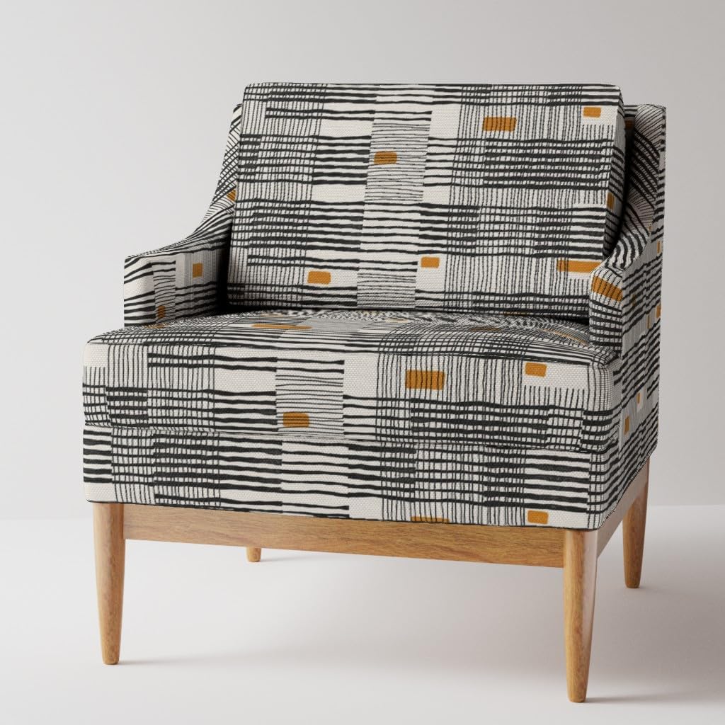 Spoonflower Fabric - Abstract Plaid Block Print Orange Black Cream Minimal Modern Printed on Basketweave Cotton Canvas Fabric Fat Quarter - Upholstery Home Decor Bottomweight Apparel