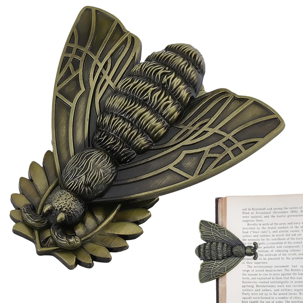 CRASPIRE Vintage Moth Metal Binder Clip Large Journal Bookmark Clips Antique Brass Insect Decorative Page Holder Retro Page Holder Document Traveler Notebook Clamps for TN Bookish Office Desk — image 1