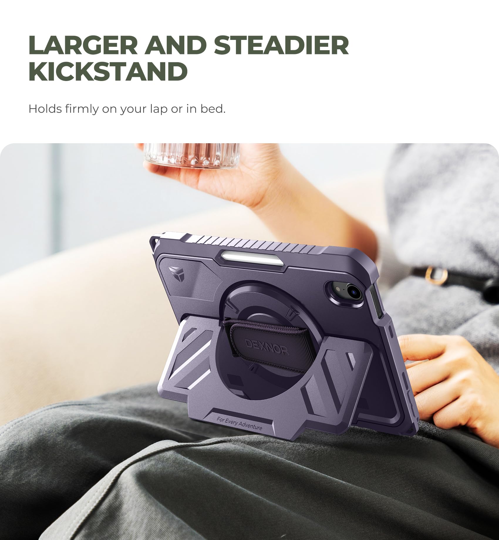 Dexnor Custodia per iPad mini 7 (A17 Pro) 2024/mini 6 2021 da 8,3 pollici, robusta custodia protettiva con cinturino da polso girevole a 360°, ampio supporto, pellicola protettiva e portapenne