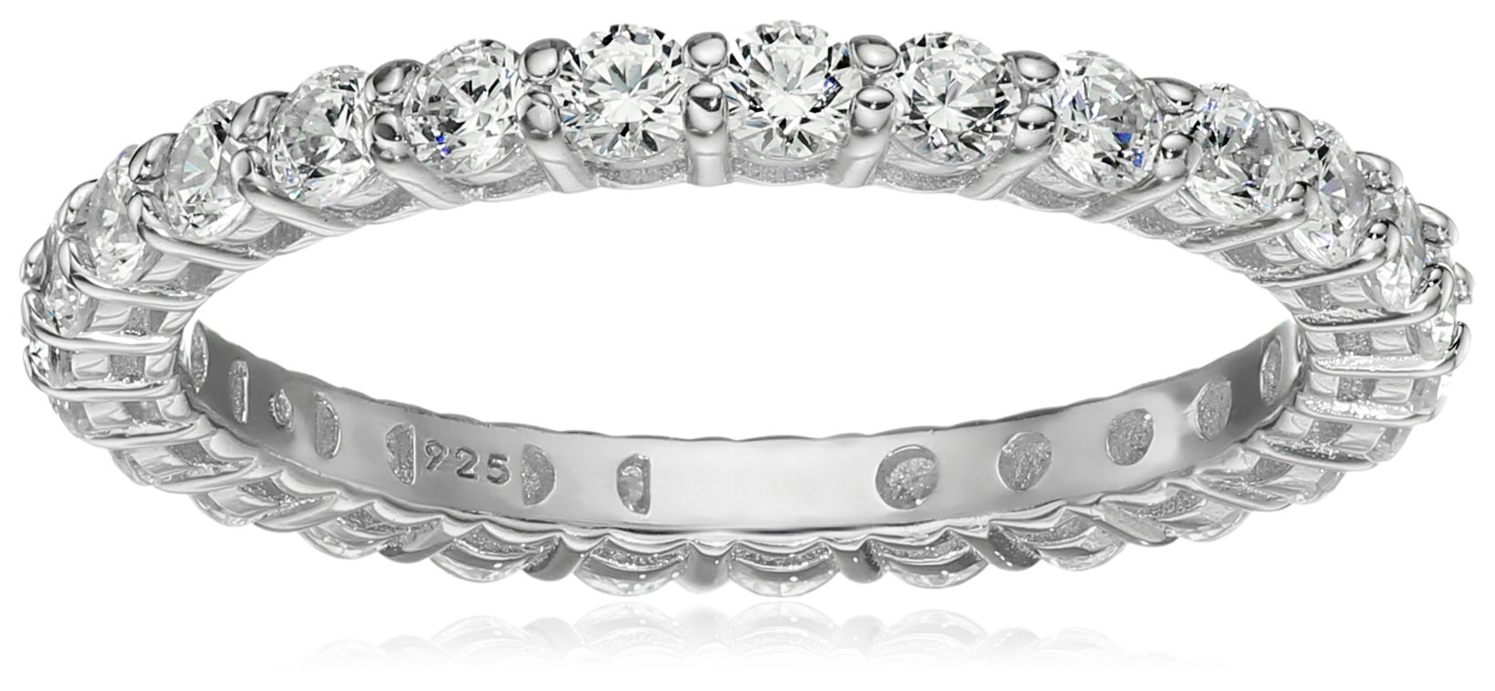 Amazon EssentialsPlatinum or Gold Plated Sterling Silver All-Around Band Ring set with Round Infinite Elements Cubic Zirconia