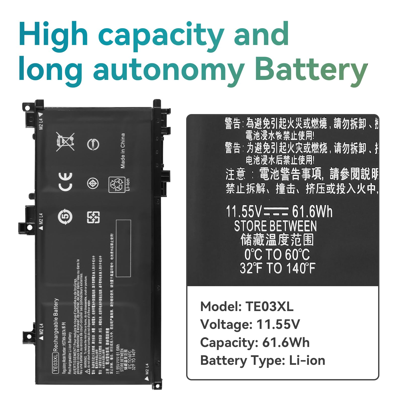K KYUER TE03XL Batteria per HP Omen 15-ax000 Pavilion 15-bc000 15-bc000ng bc003ng bc004ng bc005ng bc006ng bc009ng bc011ng 15-ax007ng ax003ng ax000nl ax005ng ax001ns ax008ns ax038nf ax009ng TPN-Q173