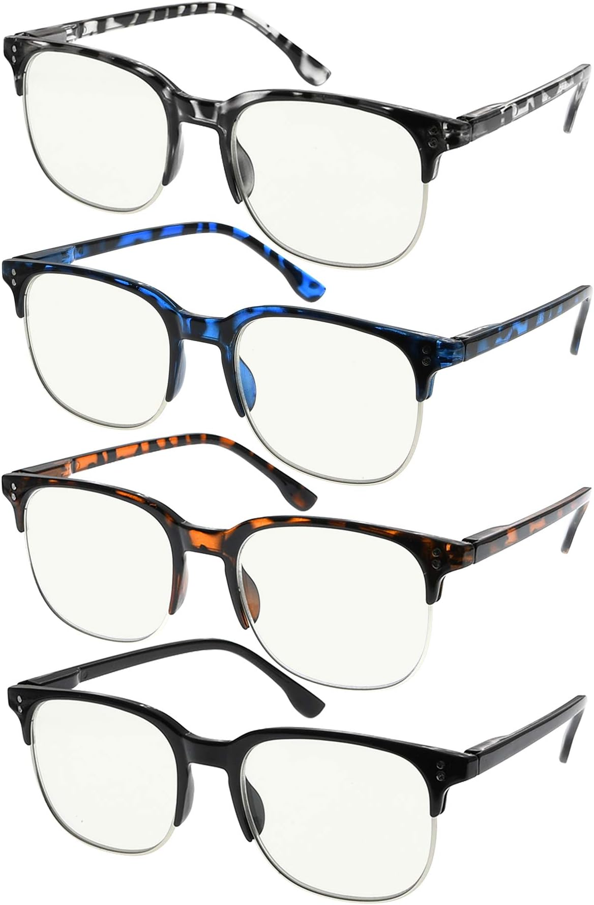 Eyekepper4-Pack Progressive Multifocus Reading Glasses Blue Light Blocking for Women Men No Line Multifocal Readers +1.75