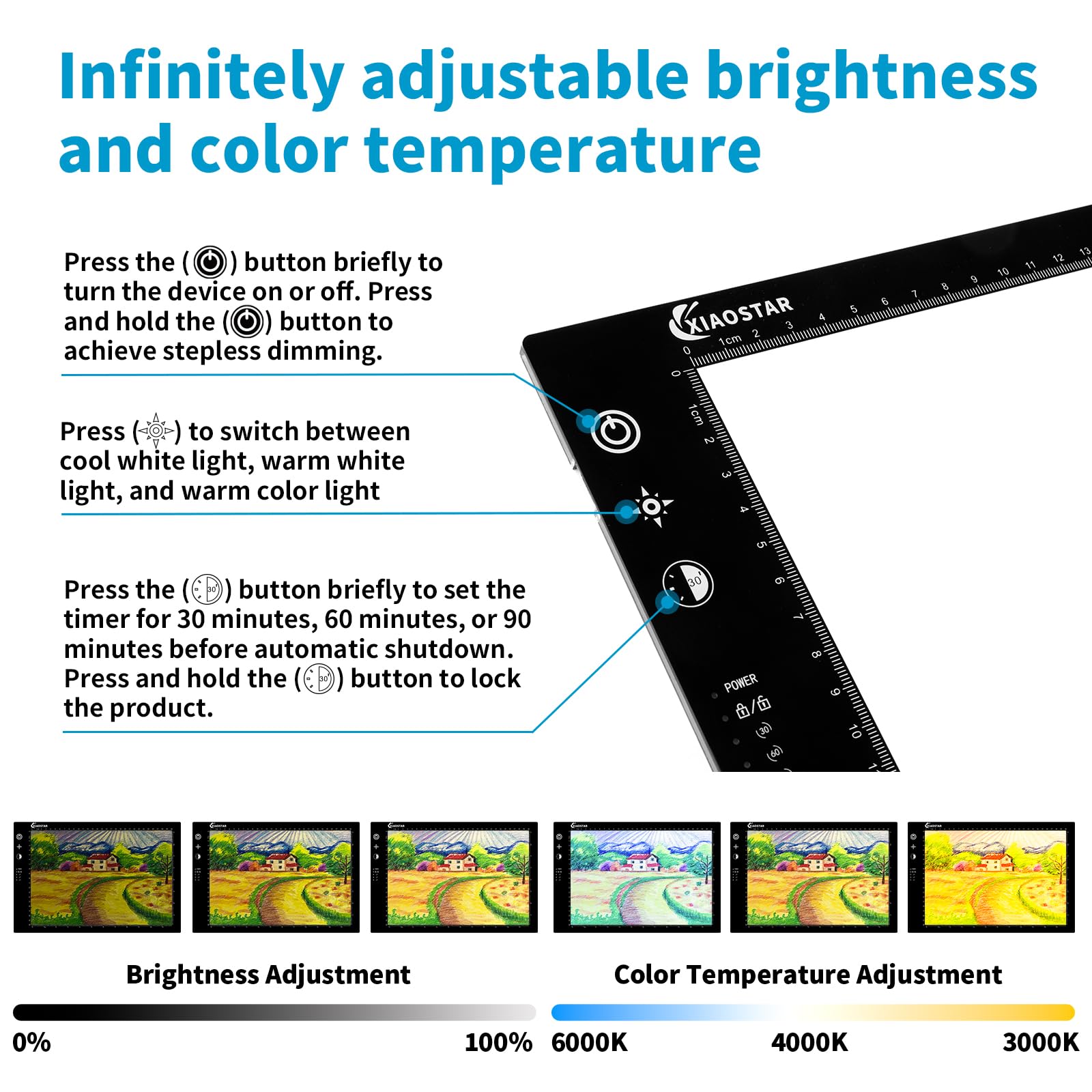 Mesa Luminosa LED A4, Trazado Inteligente Con Pantalla De Bloqueo Ajuste De Tiempo, Brillo Temperatura De Color Ajustables, Para Artistas, Dibujo Animado, Bocetos (A4-STK)