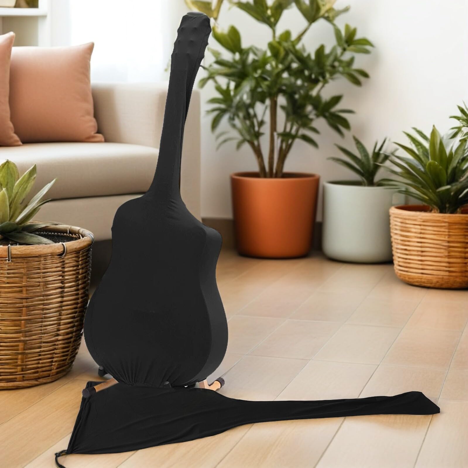 POPETPOP Funda Antipolvo para Guitarra Acústica Poliéster Negro, Plegable y Resistente para Uso Diario y Almacenamiento en Casa