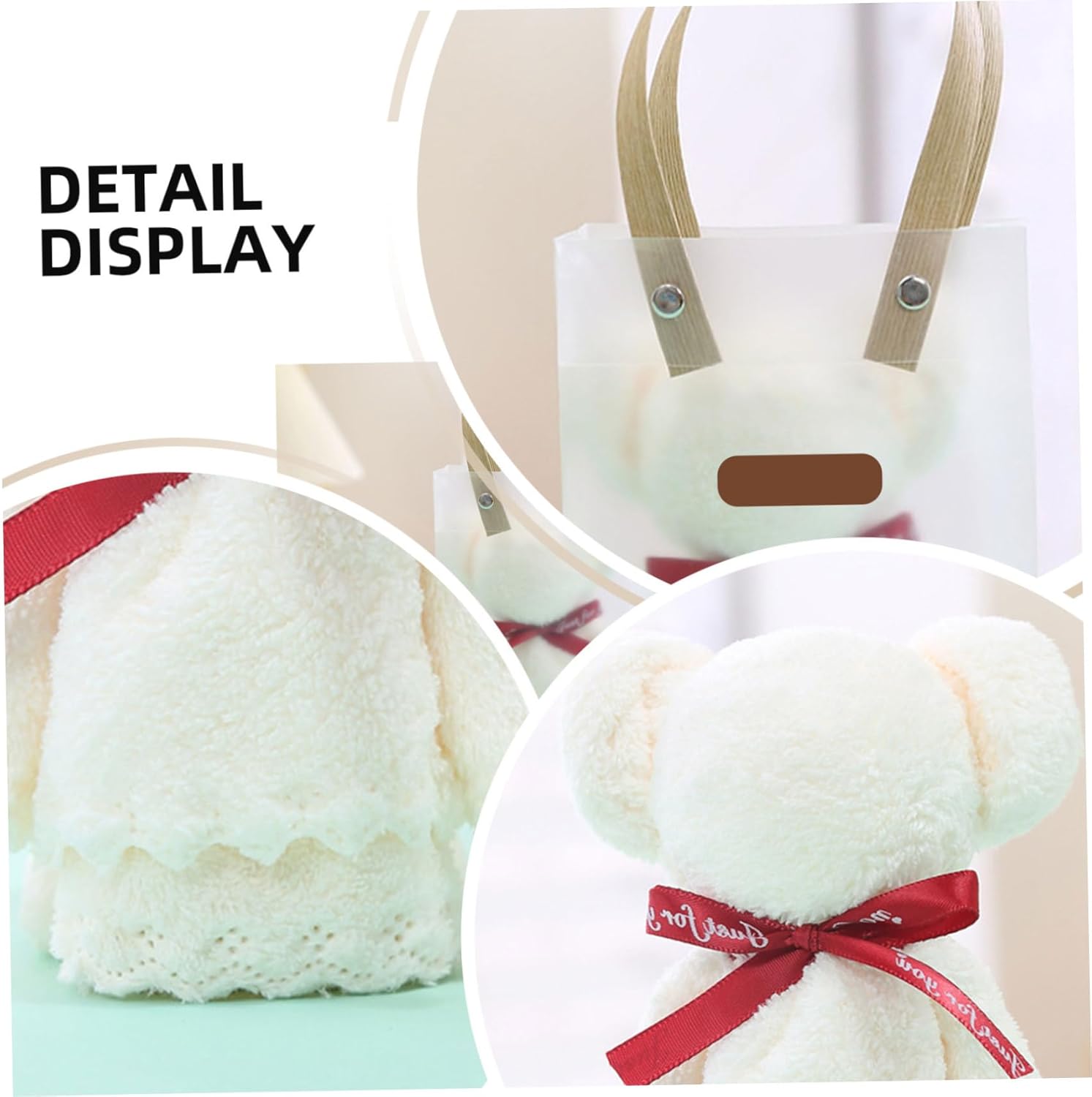 Bathroom Towels with Bags 20 Sets 12x12 Inch Soft Bear Shape Hand Towels, for Wedding Baby Shower Favor