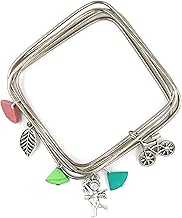 GURJARI JEWELLERS Silver Plated Plain SQUARE shape Bangles with Colurfull Turquoise beads and Oxidised charms Set