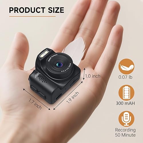 Miniatura 3 de Mini cámara digital vintage 4K 64MP con llavero, cámara de video de nostalgia retro de bolsillo con luz LED y tarjeta micro SD de 32 G, adecuada