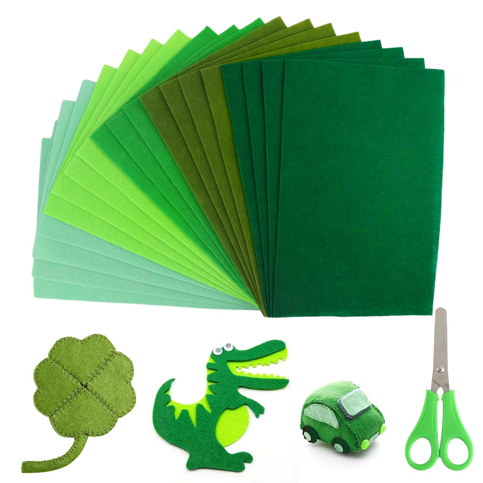 XIEJ Pack of 45 Felt Green, 1 mm Thick Polyester Craft Felt, 20 x 30 cm Felt Fabric, Soft Felt for Crafts with 1 Scissors for DIY Crafts and Sewing Projects (Green Series)