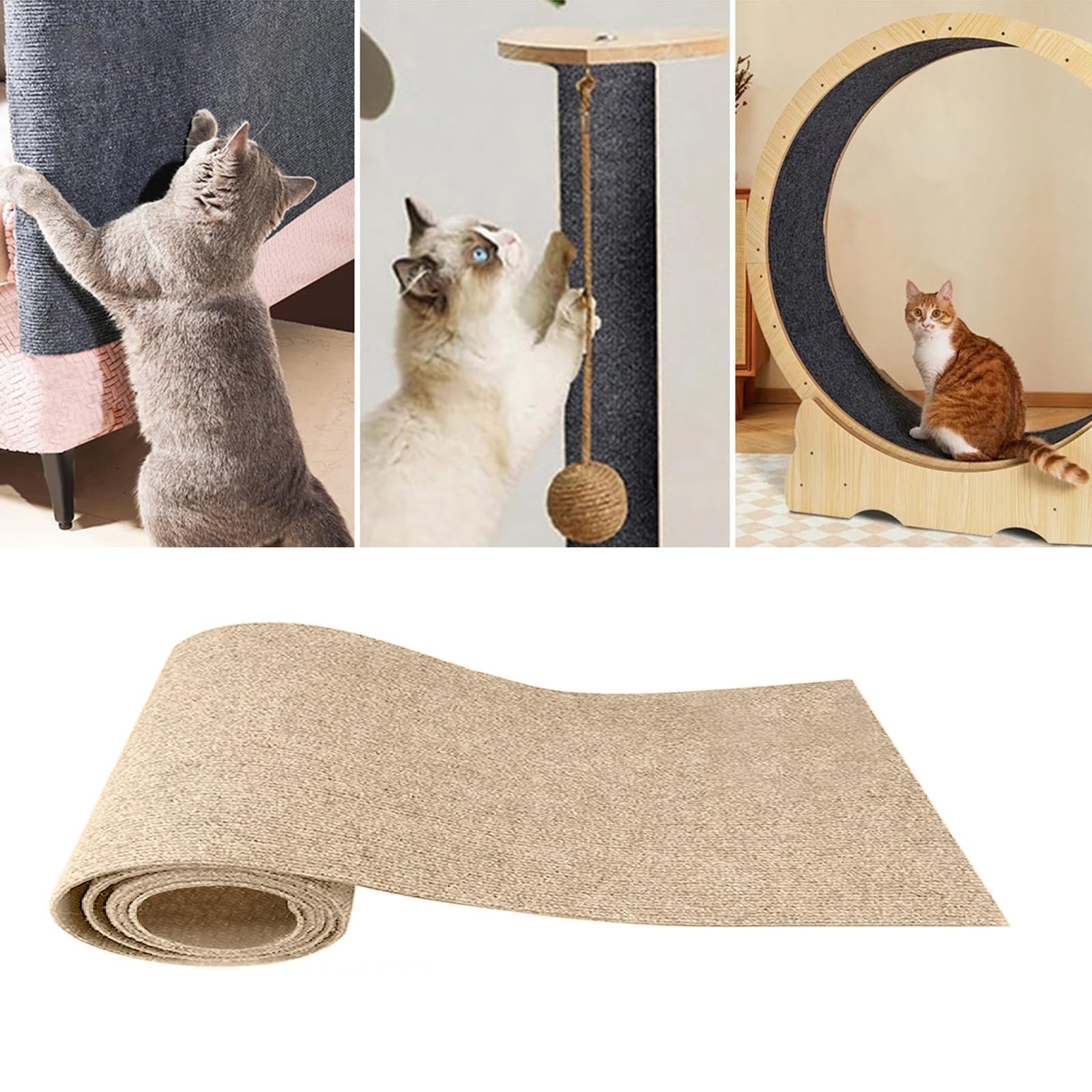 Self-Adhesive Cat Scratching Mat DIY Climbing Cat Scratcher Mat Trimmable Cat Scratching Pad Rug Wall Corner Scratch Pad Anti Scratch Furniture Protector,Khaki,30cm*30cm
