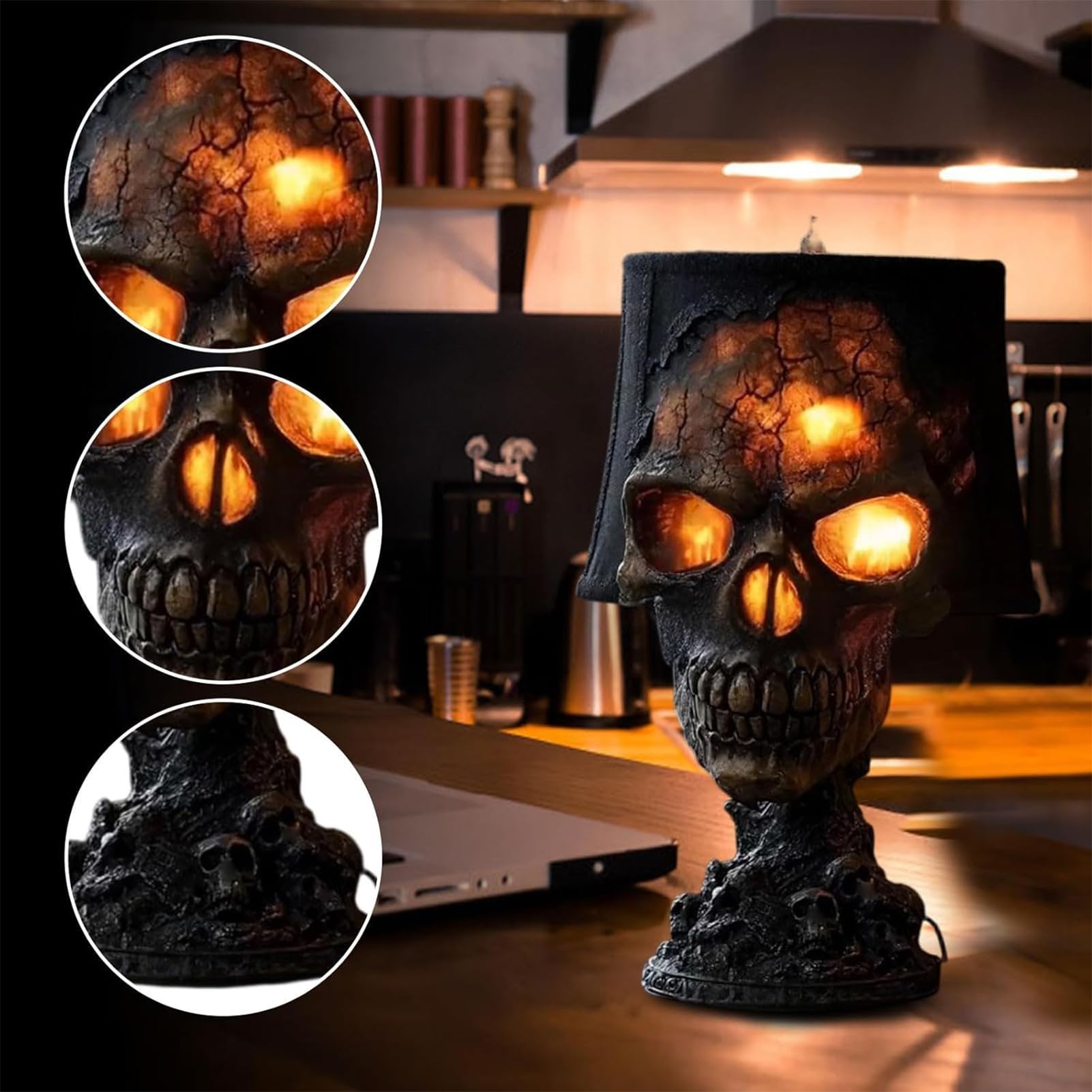 Lava Rock Skull Flame Table Lamp – Spooky Cracked Glow LED ...