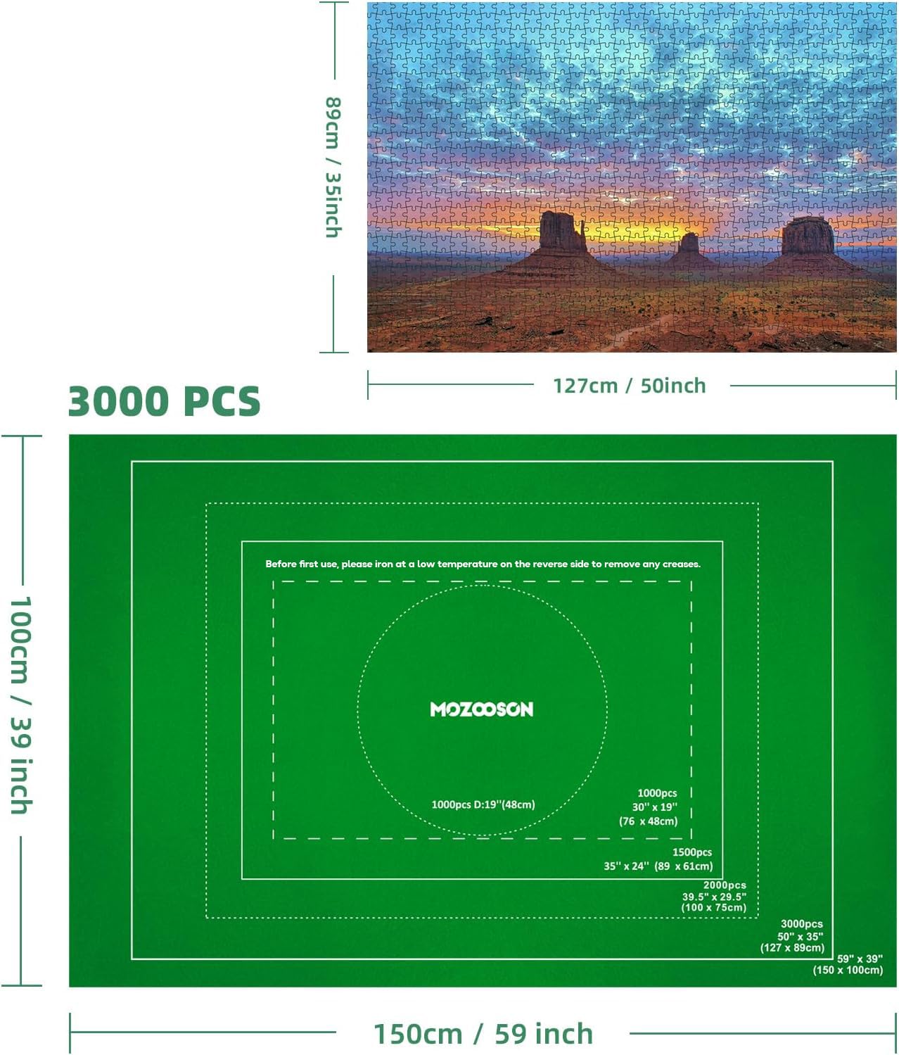 MOZOOSON Mata do puzzli, mata do puzzli, rolka 3000/2000/1500/1000 elementów, akcesoria do przechowywania i przenoszenia puzzli, rolka puzzli, dywan z 6 sortownikami