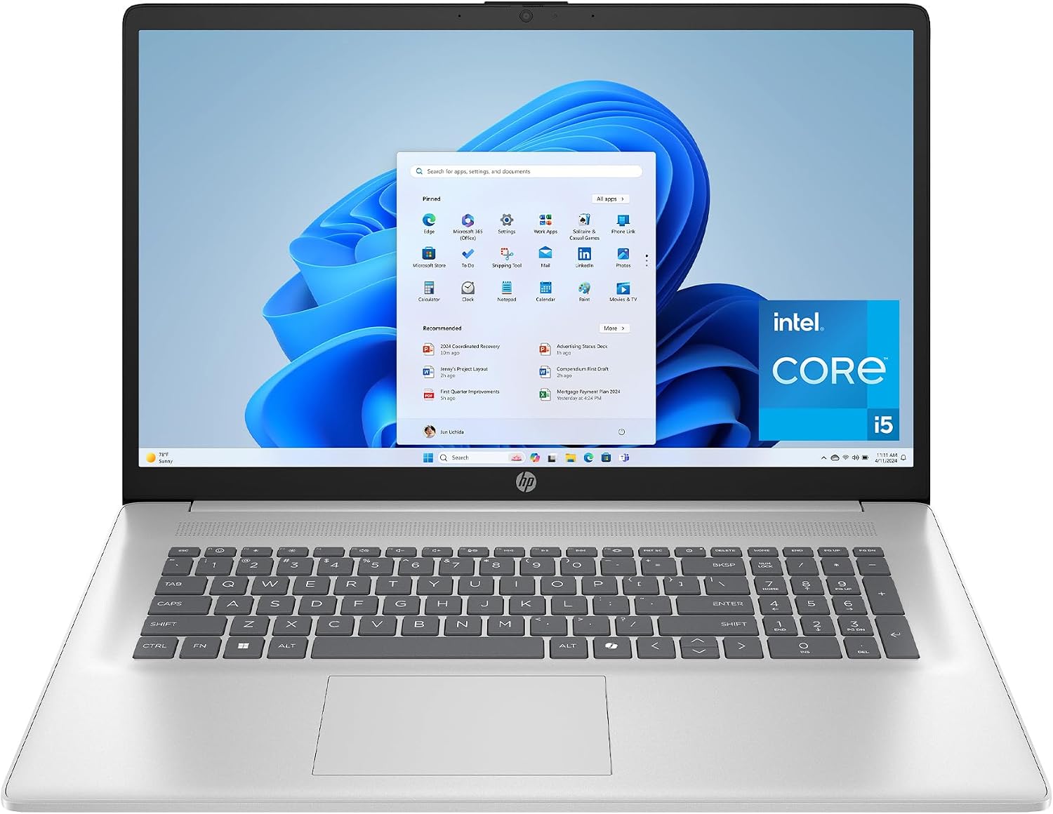 HP 17.3 inch Laptop, FHD Display, Intel Core i5-1334U, 16 GB RAM, 512 GB SSD, Intel Iris Xe Graphics, Windows 11 Home, Natural Silver, 17-cn3399nr