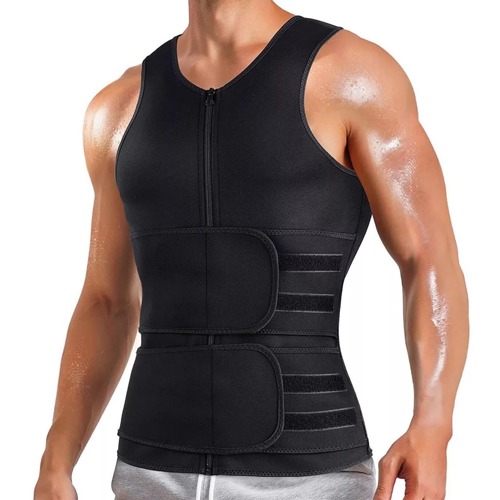 Meichoon Men Sweat Vest with Double Adjustable Waist Trimmer Belt Weight Loss Body Shaper Sauna Suit for Gym Workout Exercise