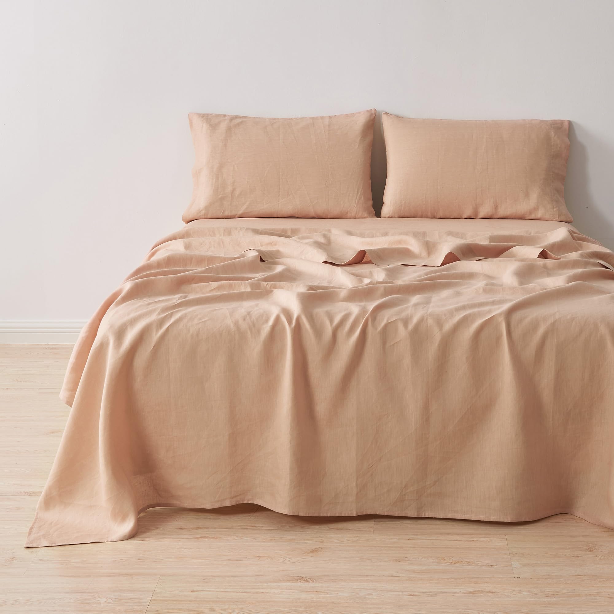 100% Pure European Flax Linen Sheet Set - 4 Pc Queen Size Bed Sheets - Breathable for Hot Sleepers and Durable Bedding Set - 1 Flat Sheet, 1 Fitted Sheet, 2 Pillowcases (Queen, Mocha)