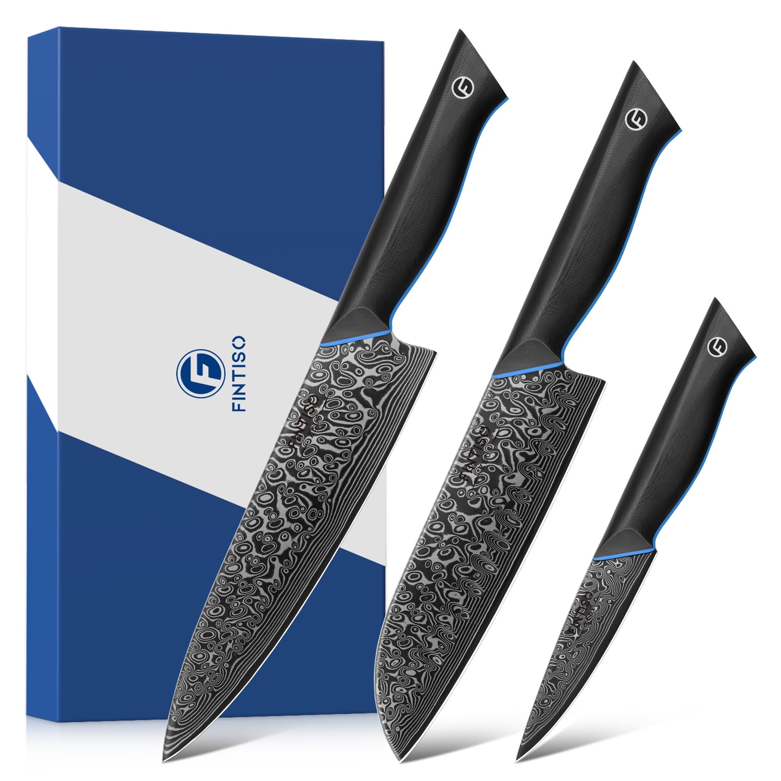 FINTISO 3-Piece Damascus Knife Set